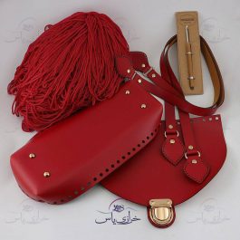 ست کامل خرجکار کیف چرمی و مکرومه قرمز