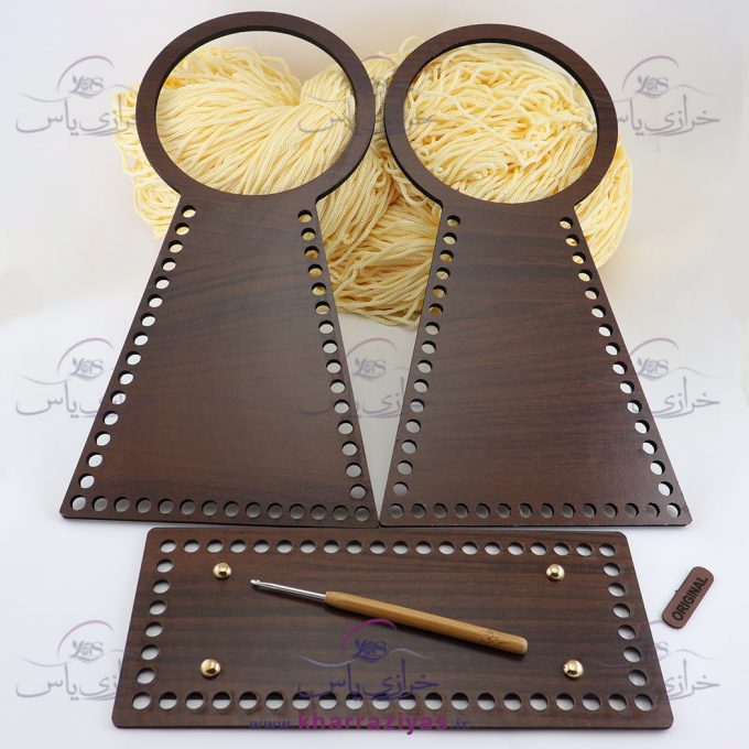 پک ست دوتیکه دسته کیف و کفی چوبی مدل هرمی با ضخامت 6 میلیمتر (دولا) قهوه ای