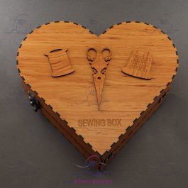 جعبه خیاطی چوبی قلبی عسلی همراه با لوازم