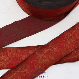 نوار سنتی بافت 5 سانت خردلی طرحدار قرمز