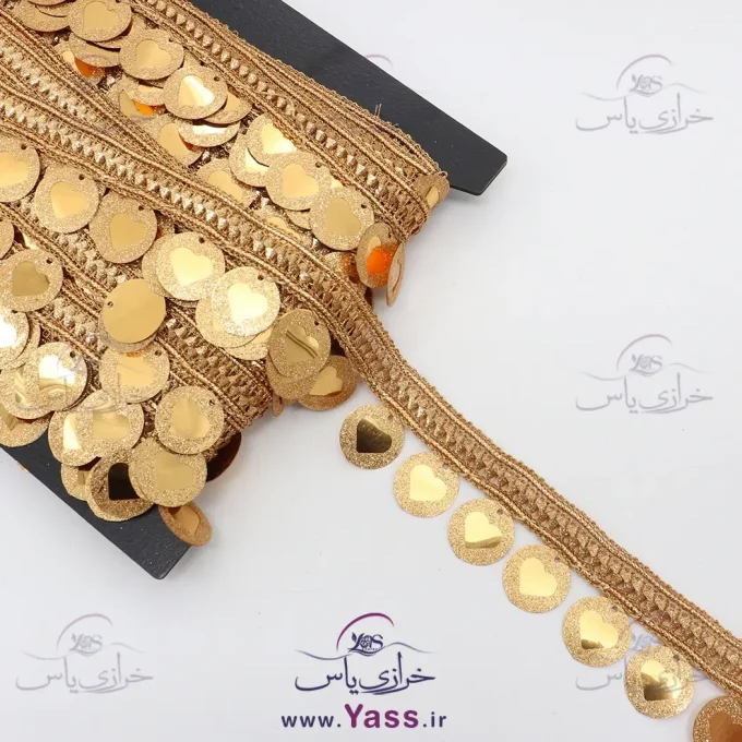 نوار آویز دار تزئینی هندی طلایی پولک سکه ای