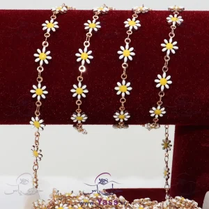 زنجیر استیل دستبندی گل بابونه طلایی