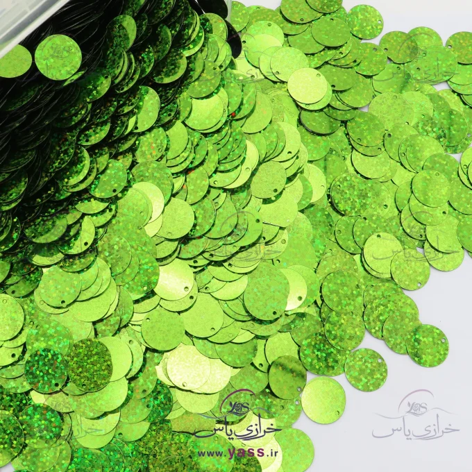 پولک سکه ای لیزری سبز هفت رنگ 16 میل (بسته 250 گرمی)