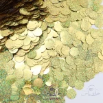 پولک سکه ای لیزری طلایی هفت رنگ 16 میل (بسته 250 گرمی)