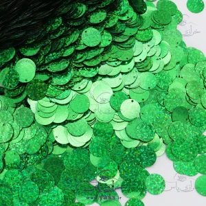 پولک سکه ای لیزری سبز چمنی هفت رنگ 16 میل (بسته 250 گرمی)