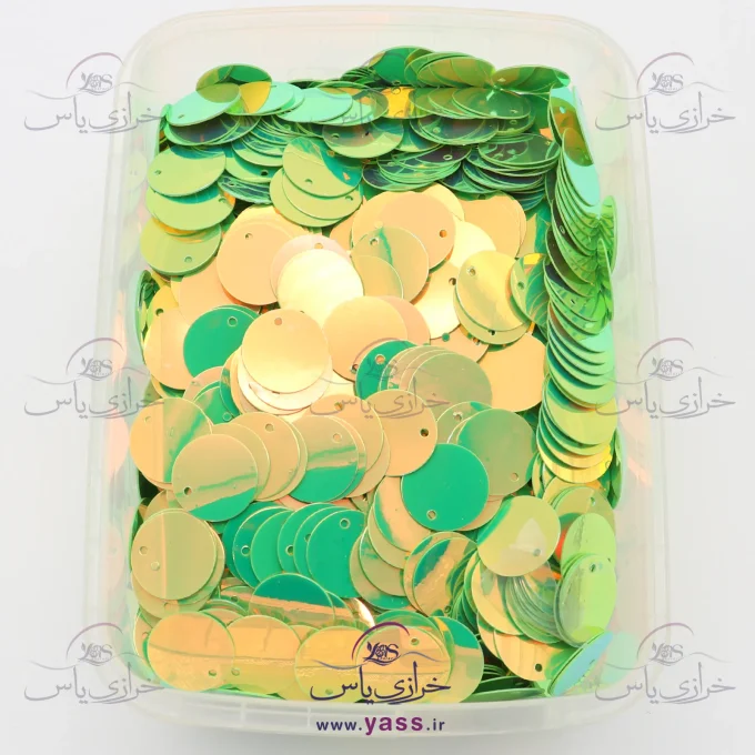 پولک سکه ای رویایی سبز هفت رنگ 16 میل (بسته 250 گرمی)