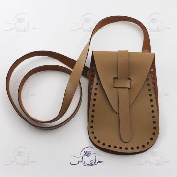 ست چرم دوشی بیضی کاراملی با خرجکار زرد قلم